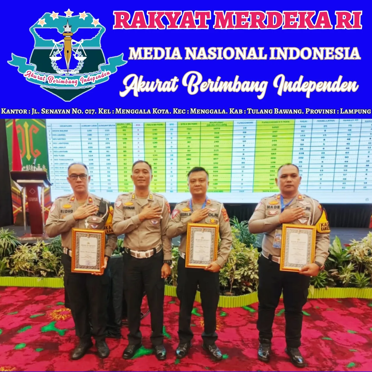 Satlantas Polres Tulang Bawang Raih Dua Penghargaan Bergengsi Pada Rakernis Fungsi Lalu Lintas