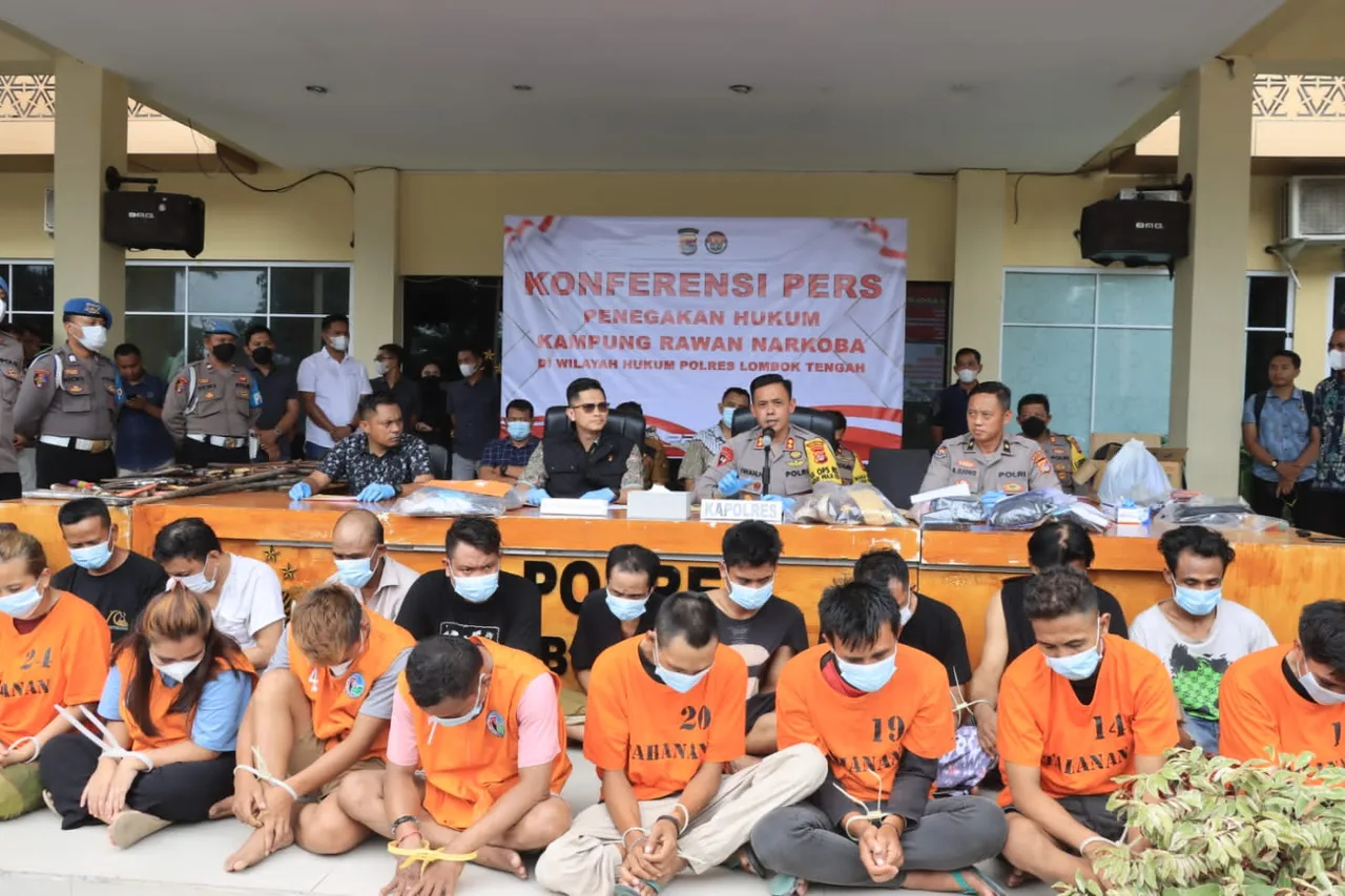 Polres Loteng Amankan 25 Orang Saat Penindakan Kampung Rawan Narkoba Di Praya Timur