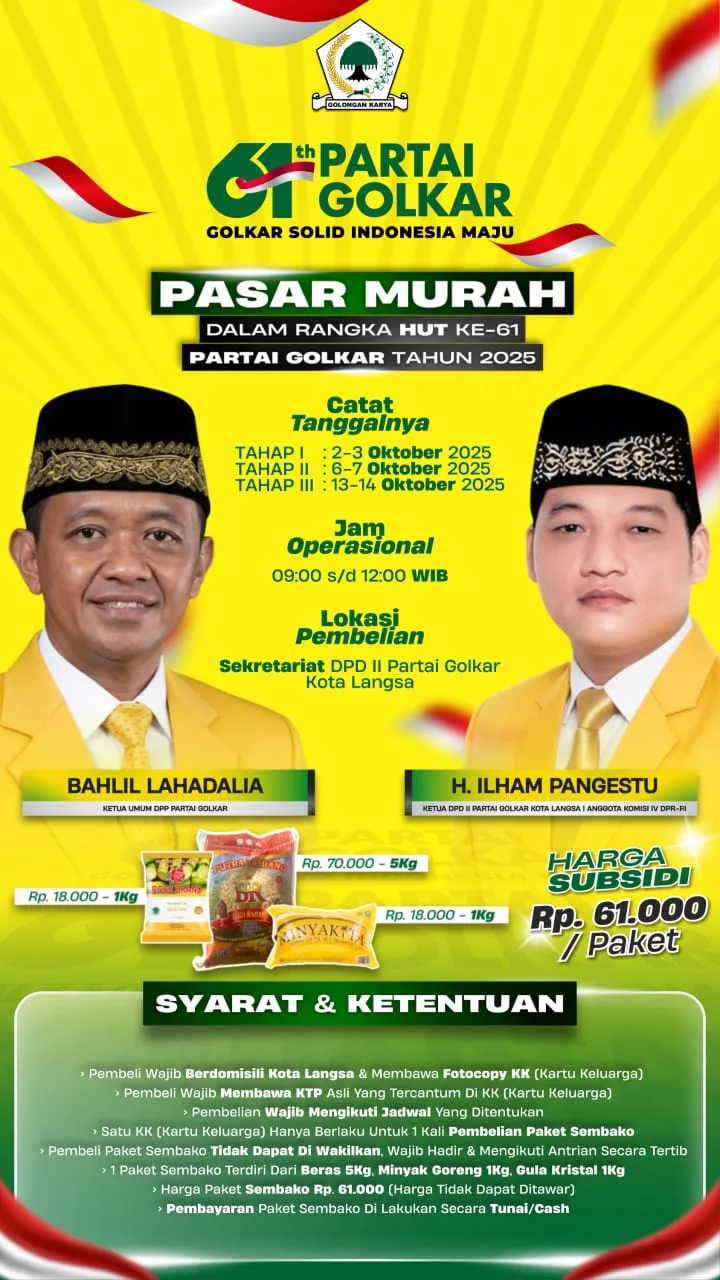 Golkar Langsa Gelar Pasar Murah, Harga Sembako Sepaket Rp 61 Ribu, Catat Tanggalnya