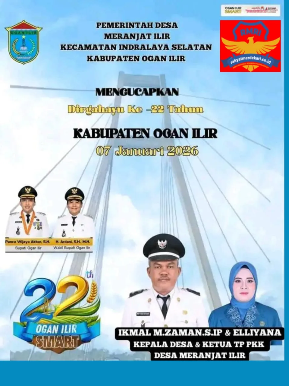 Segenap Jajaran Pemerintah Desa Meranjat Ilir Mengucapkan Selamat Hari Ulang Tahun Kabupaten Ogan Ilir Ke - 22 Tahun
