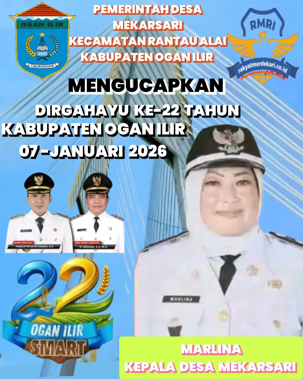 Kepala Desa Mekarsari Mengucapkan Selamat Hari Jadi Kabupaten Ogan Ilir Ke- 22 Tahun