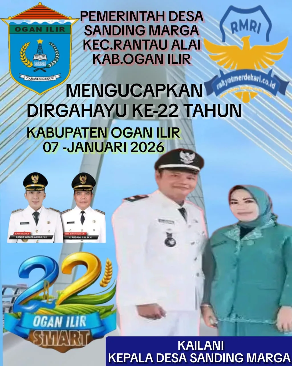 Kepala Desa Sanding Marga Beserta Jajaran Perangkat Desa Mengucapkan Selamat Hari Ulang Tahun Kabupaten Ogan Ilir Ke--22 Tahun