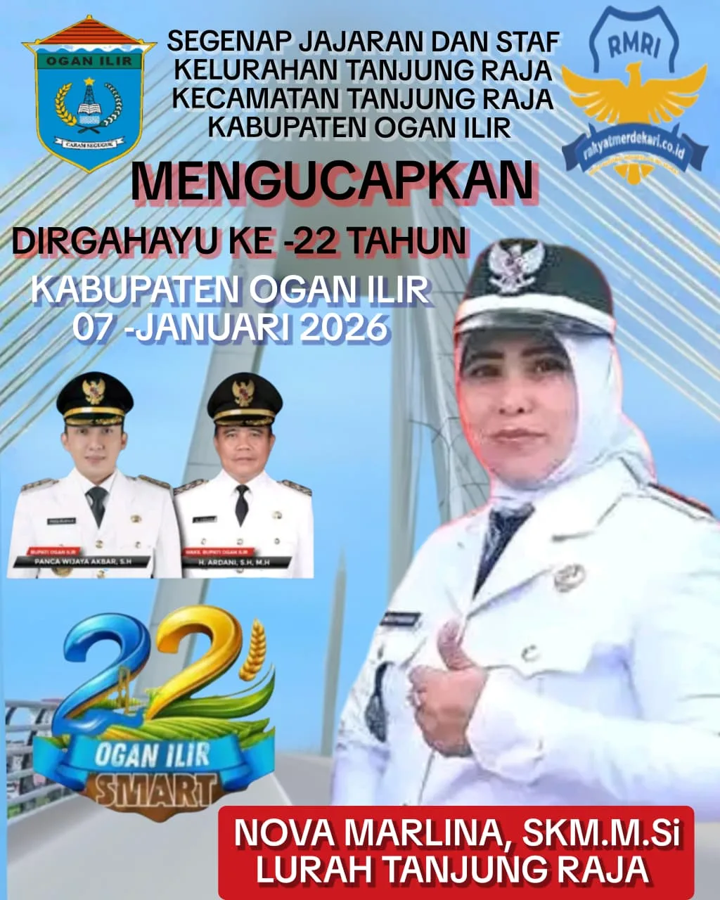Pemerintah Kelurahan Tanjung Raja Kota Beserta Staf Mengucapkan Selamat Ulang Tahun Kabupaten Ogan Ilir Ke 22 Tahun