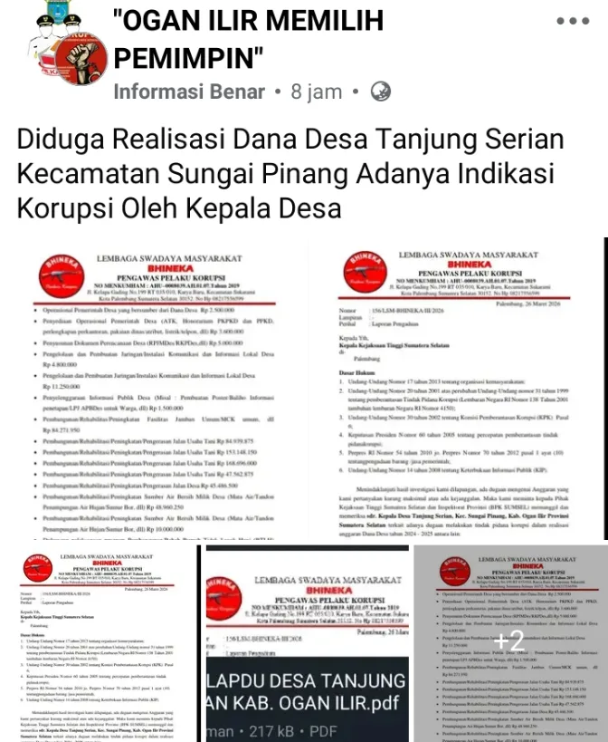 Lembaga Swadaya Masyarakat Lsm BHINNEKA Pengawas Pelaku Korupsi Bongkar Dugaan Penyelewengan Dana Desa Tanjung Serian