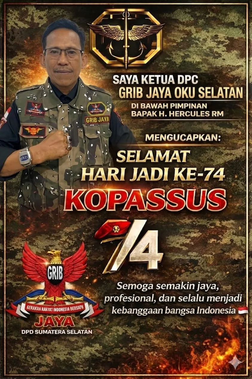 Ketua GRIB JAYA DPC Oku Selatan Rosidi Nago Berserta Jajaran Nya Mengucapkan Selamat Hut 74 tahun kopasus